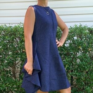 Tish Cox‎ Blue wool dress ruffle midi sleeveless
